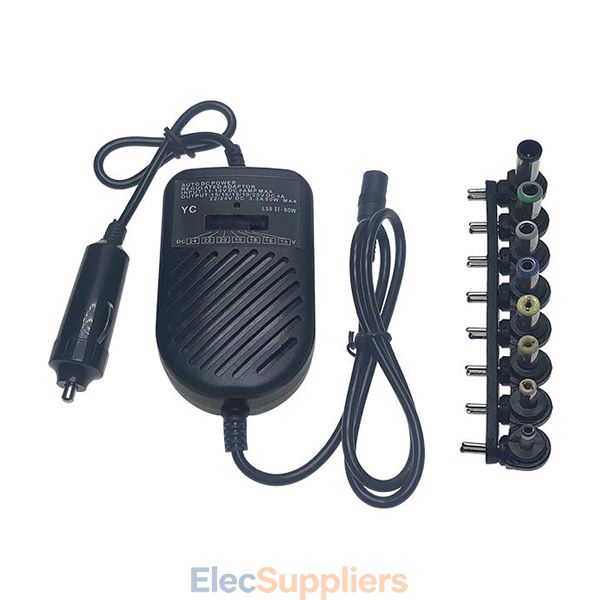 80W Universal Laptop Car Charger 12-24V Adjustable DC Power Adapter